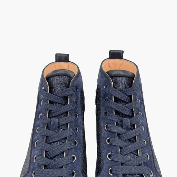 Christian Louboutin Louis Strass Sneaker Size 39 US 9 Navy Blue High Top Crystal - Picture 4 of 14